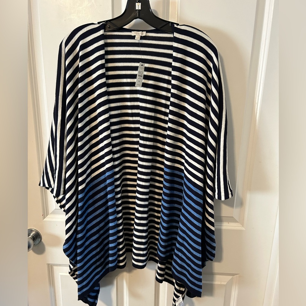 Talbots Navy and White Striped Ruana NWT 53% cotton 40%viscose 7% nylon one size